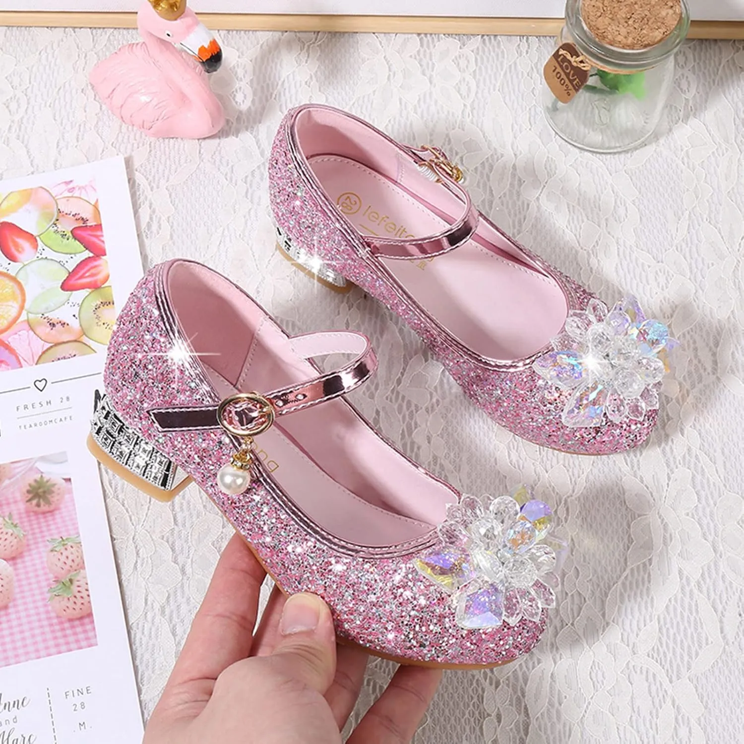 Girls Dress Adorable ??parkle Mary Jane Heel for Wedding Party Toddler Flower Buckle Flat for Little/Big Kids