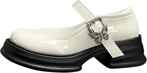 Girls Round Toe Ankle Strap Mary Jane School Shoes Fashion Mary Jane Chunky Platform Oxford Dress Shoe Pumps
