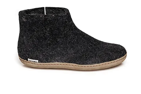 Glerups Slipper: Boot, Charcoal, Leather G-02-00