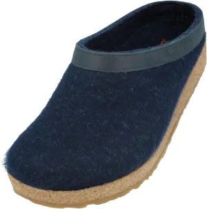 HAFLINGER Unisex GZL Leather Trimmed Wool Clogs, Captains Blue, 40EU