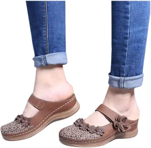 Hbeylia Platform Sandals For Women,Ladies Summer Slip On Flower Design Hollow Out Buckle Chunky Platform Wedge Orthopedic Sandals for Women With Arch Support