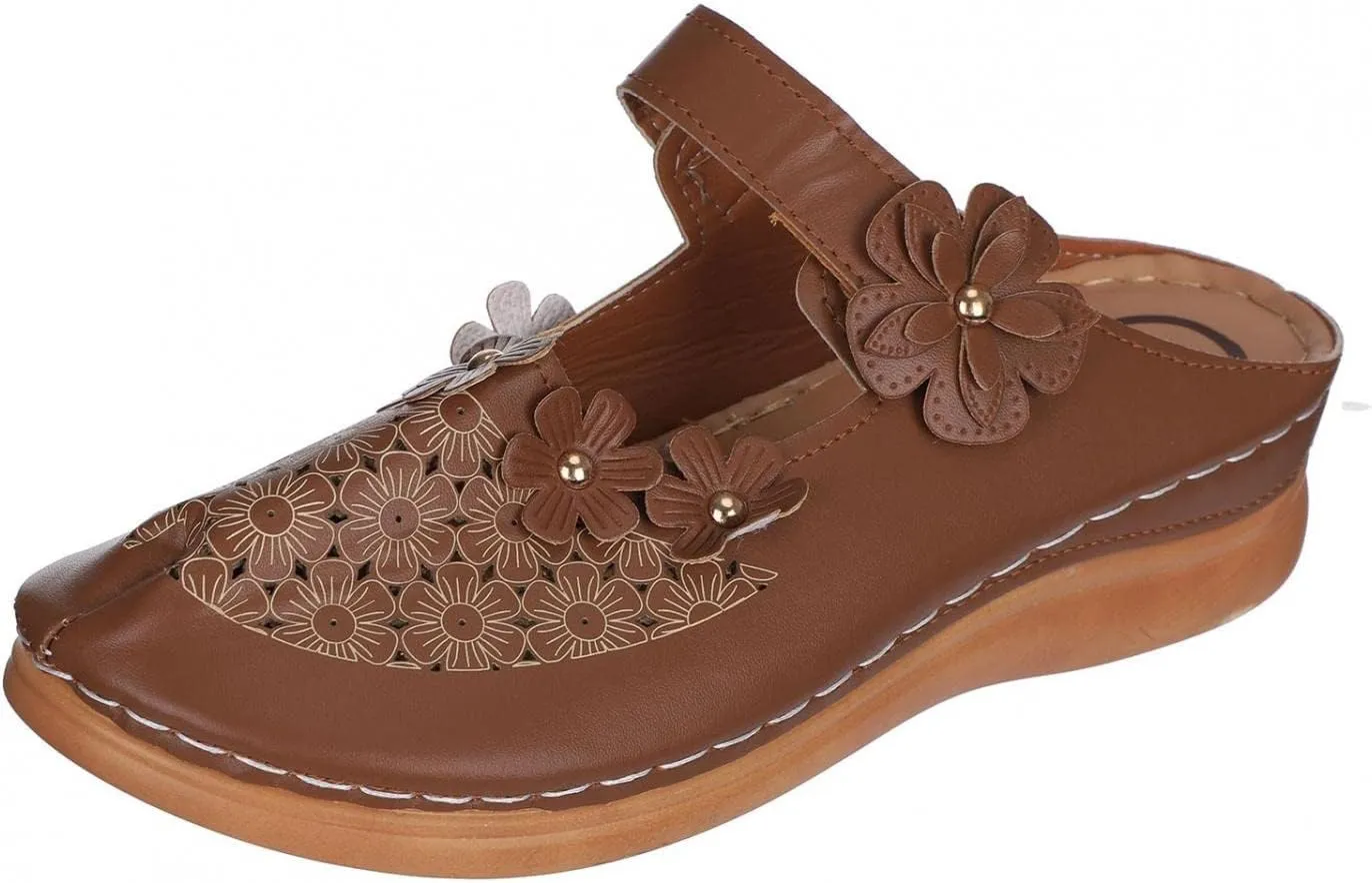 Hbeylia Platform Sandals For Women,Ladies Summer Slip On Flower Design Hollow Out Buckle Chunky Platform Wedge Orthopedic Sandals for Women With Arch Support