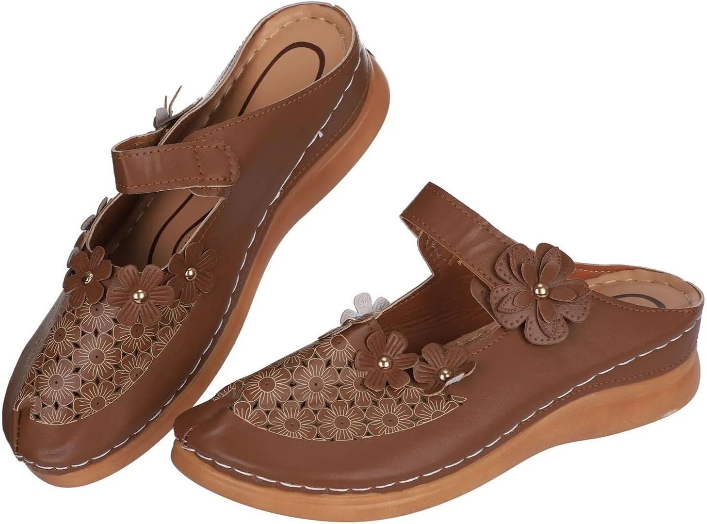 Hbeylia Platform Sandals For Women,Ladies Summer Slip On Flower Design Hollow Out Buckle Chunky Platform Wedge Orthopedic Sandals for Women With Arch Support