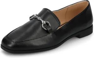 Journee Womens cushioned footbeds Lacie Slip On Loafer square toe hardware detail faux leather flat sole