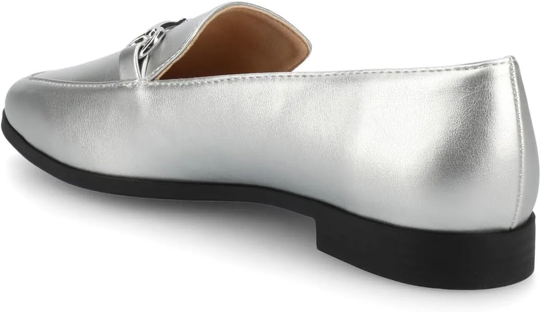 Journee Womens cushioned footbeds Lacie Slip On Loafer square toe hardware detail faux leather flat sole