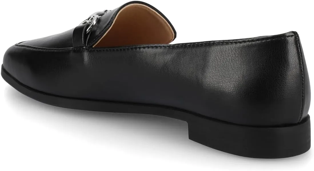 Journee Womens cushioned footbeds Lacie Slip On Loafer square toe hardware detail faux leather flat sole