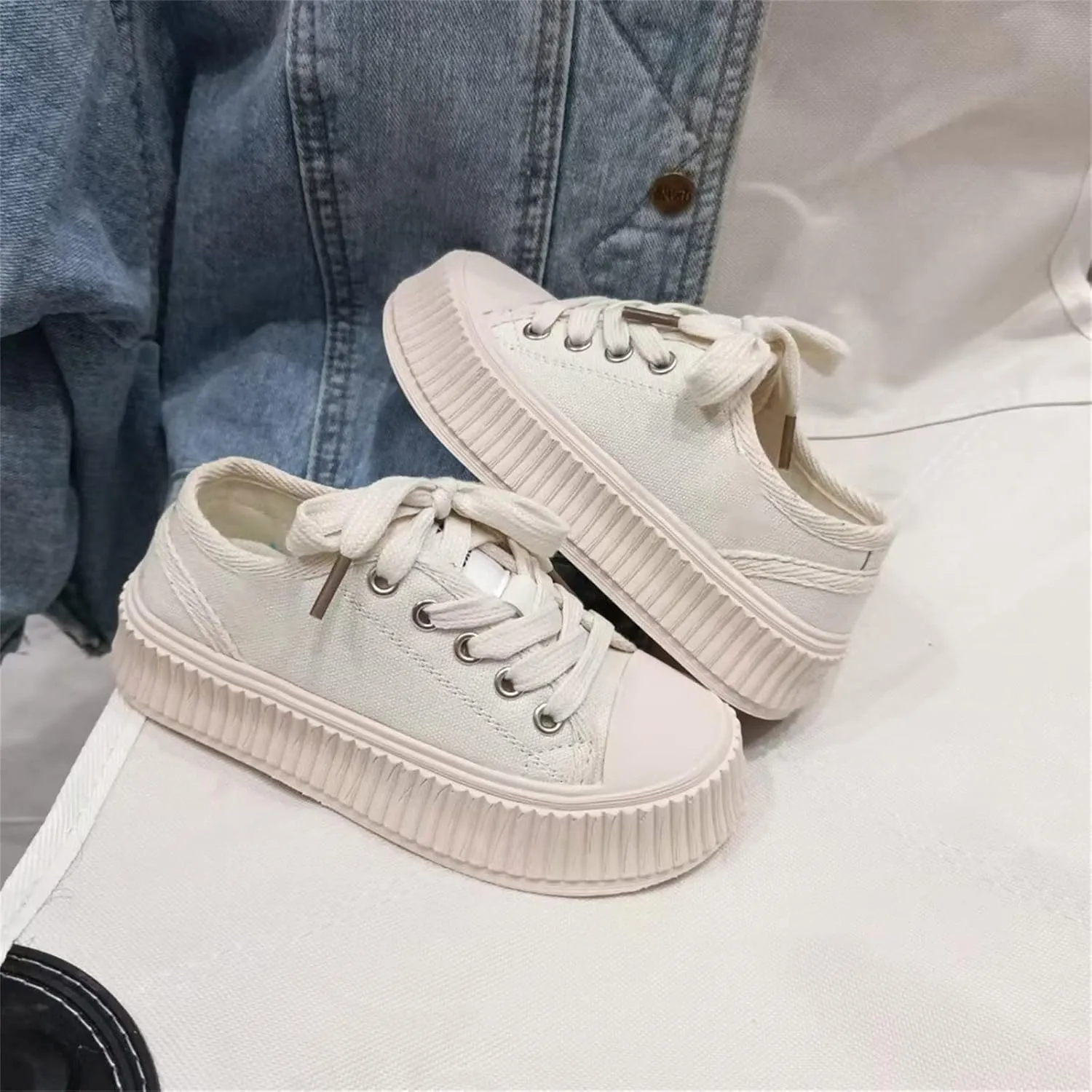 Kids Girls Flat Sneakers Ribbed Lace Ankle Breathable Running Sport Shoes Toddler Cute First Walking Lightweight Shoes