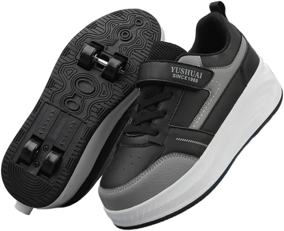 Kids Roller Shoes with 4 Wheels Skating Sneakers for Girls Boys Retractable Wheel Skateboarding Shoes for Beginners/Christmas Birthday Gift