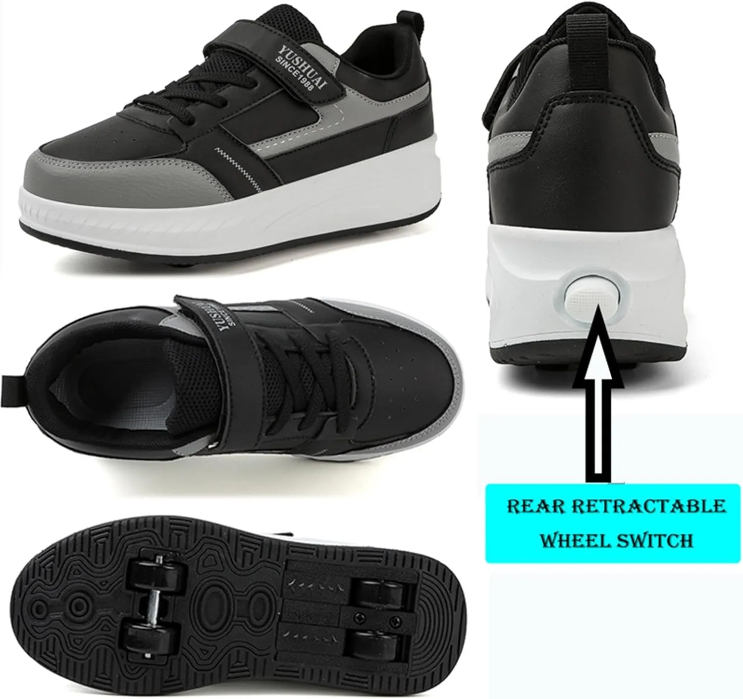 Kids Roller Shoes with 4 Wheels Skating Sneakers for Girls Boys Retractable Wheel Skateboarding Shoes for Beginners/Christmas Birthday Gift