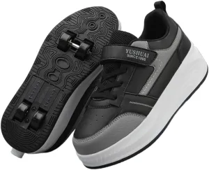 Kids Roller Shoes with 4 Wheels Skating Sneakers for Girls Boys Retractable Wheel Skateboarding Shoes for Beginners/Christmas Birthday Gift