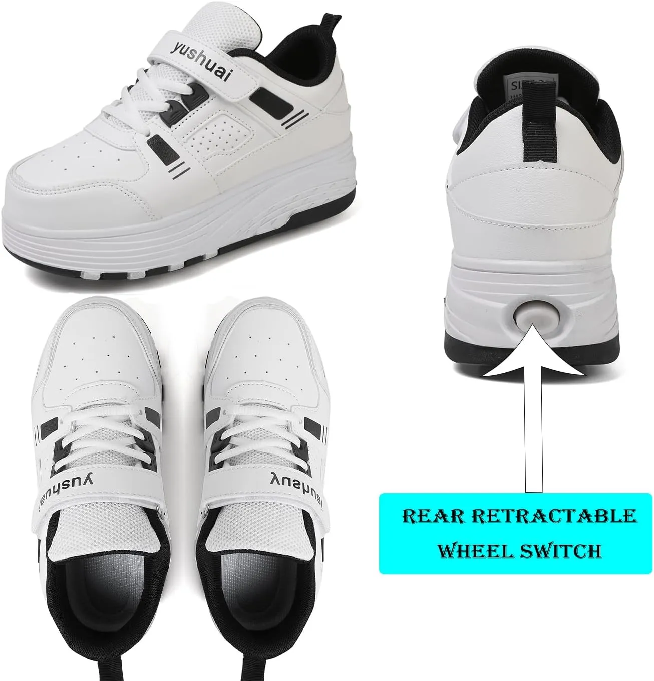 Kids Roller Shoes with 4 Wheels Skating Sneakers for Girls Boys Retractable Wheel Skateboarding Shoes for Beginners/Christmas Birthday Gift