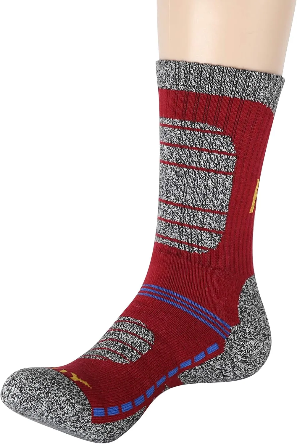 KONY Womens Cotton Full Cushioned Hiking Socks, 5 Pack Moisture Wicking Outdoor Trekking Crew Socks