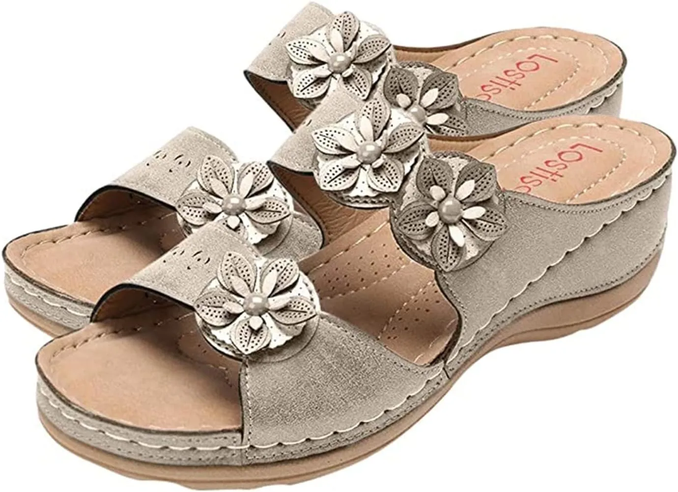 Ladmiple Sandals for Women Casual Summer Flower Orthopedic Sandals with Arch Support Slippers Roman Open Toe Flip Flops
