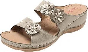 Ladmiple Sandals for Women Casual Summer Flower Orthopedic Sandals with Arch Support Slippers Roman Open Toe Flip Flops