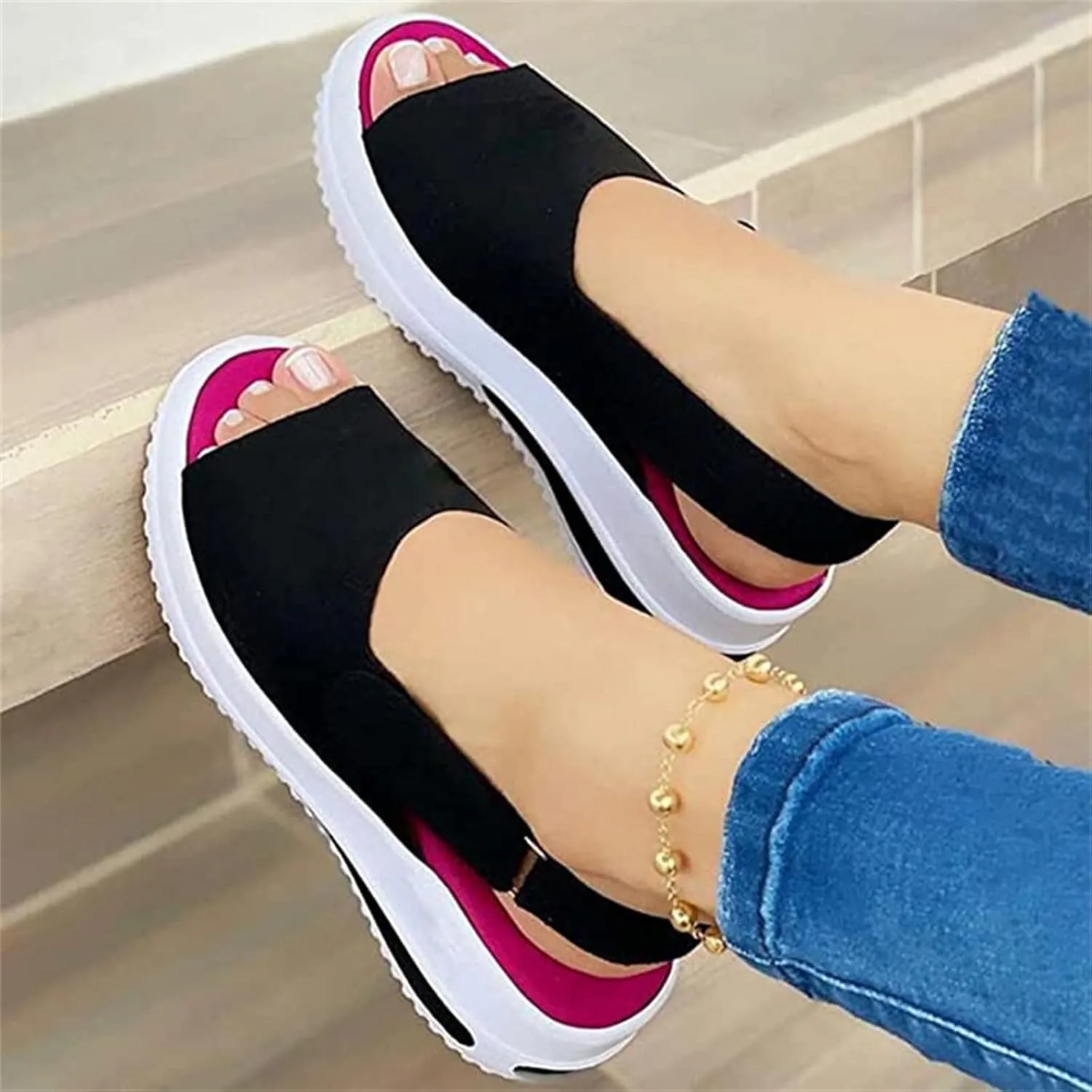 Ladmiple Sandals Women Dressy Summer Fashion Comfy Ring Toe Slip On Sandal Causal Beach Travel Platform Walking Shoes