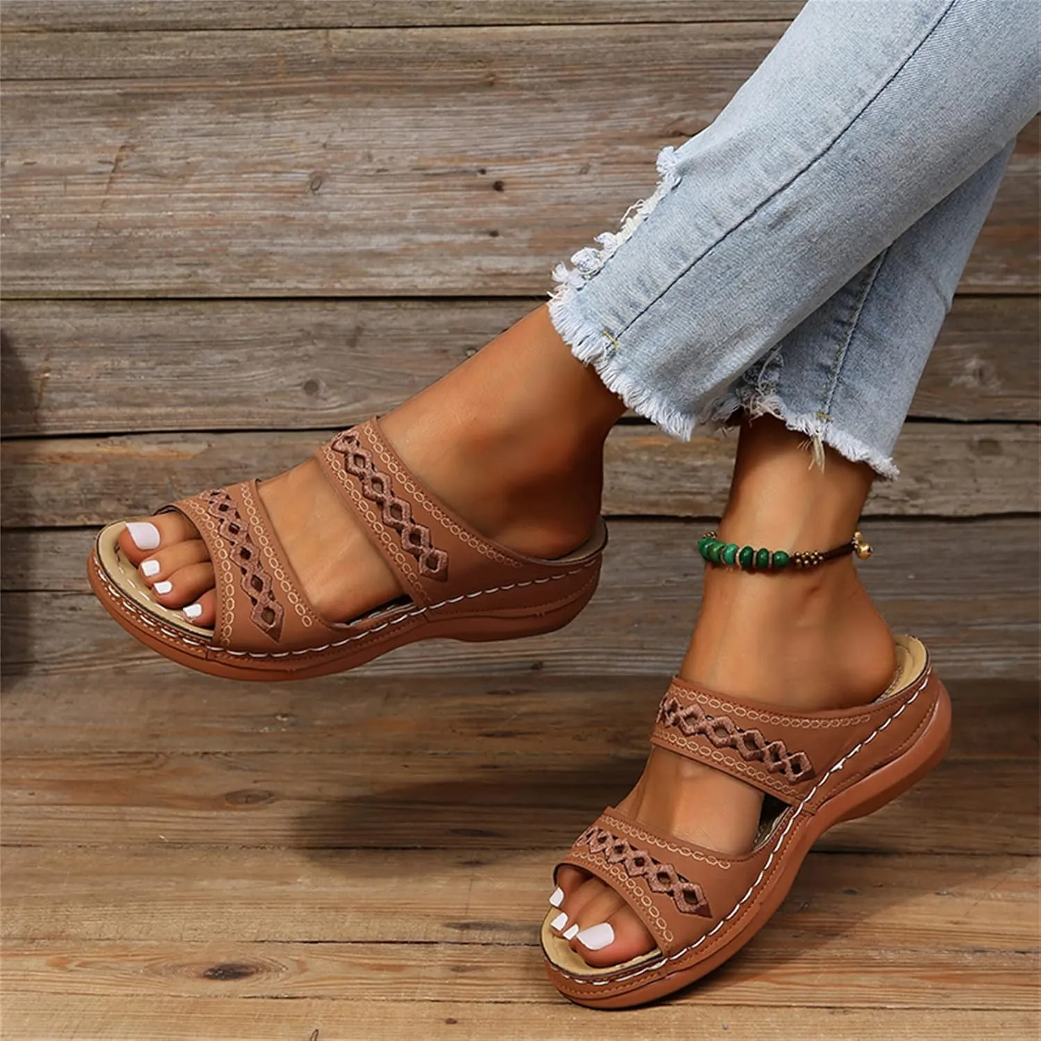 Ladmiple Sandals Women Fashion Floral Hollow-Out Orthopedic Flip Flops Arch Support Slippers Comfy Roman Open Toe Sandal