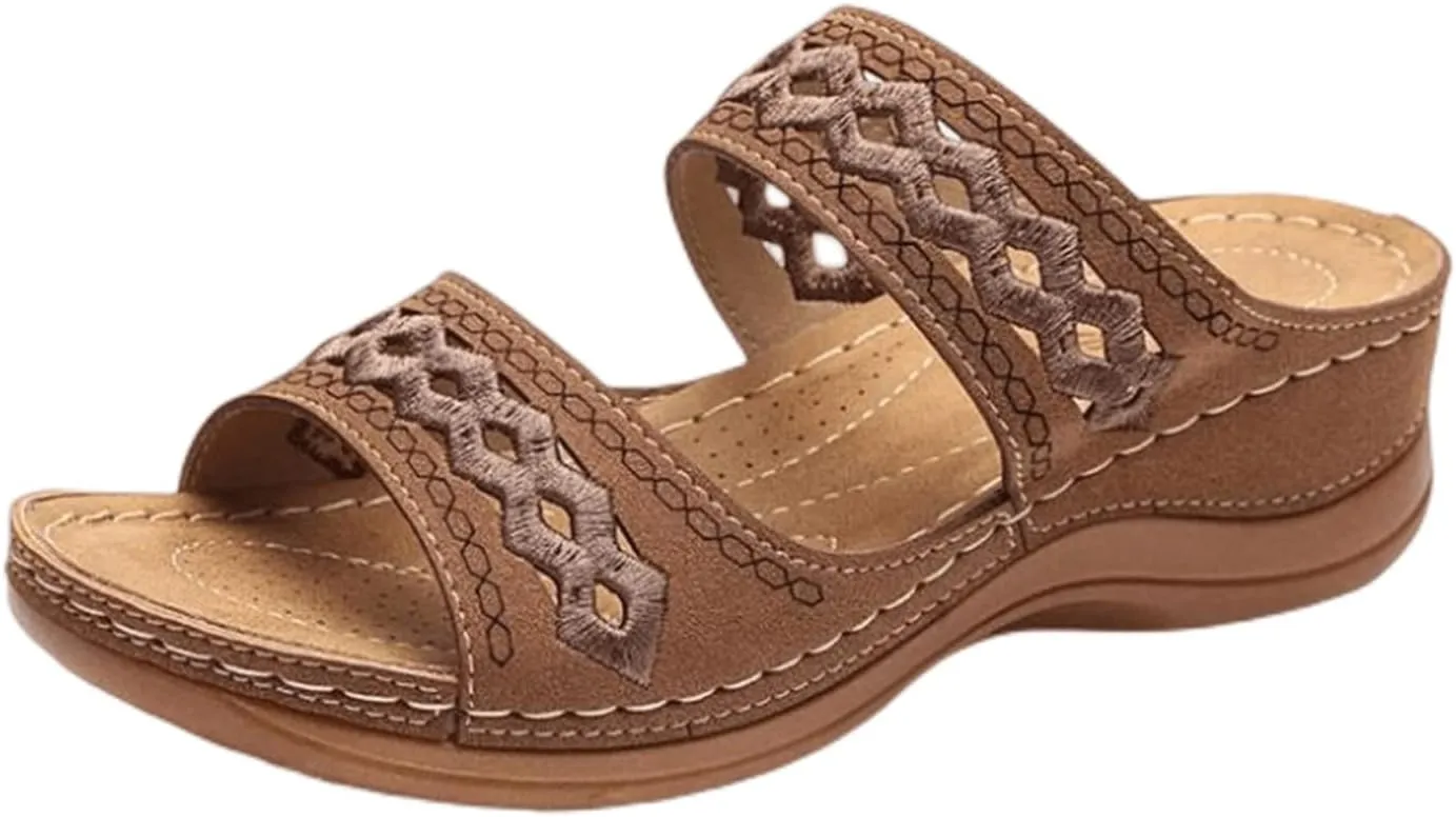 Ladmiple Sandals Women Fashion Floral Hollow-Out Orthopedic Flip Flops Arch Support Slippers Comfy Roman Open Toe Sandal