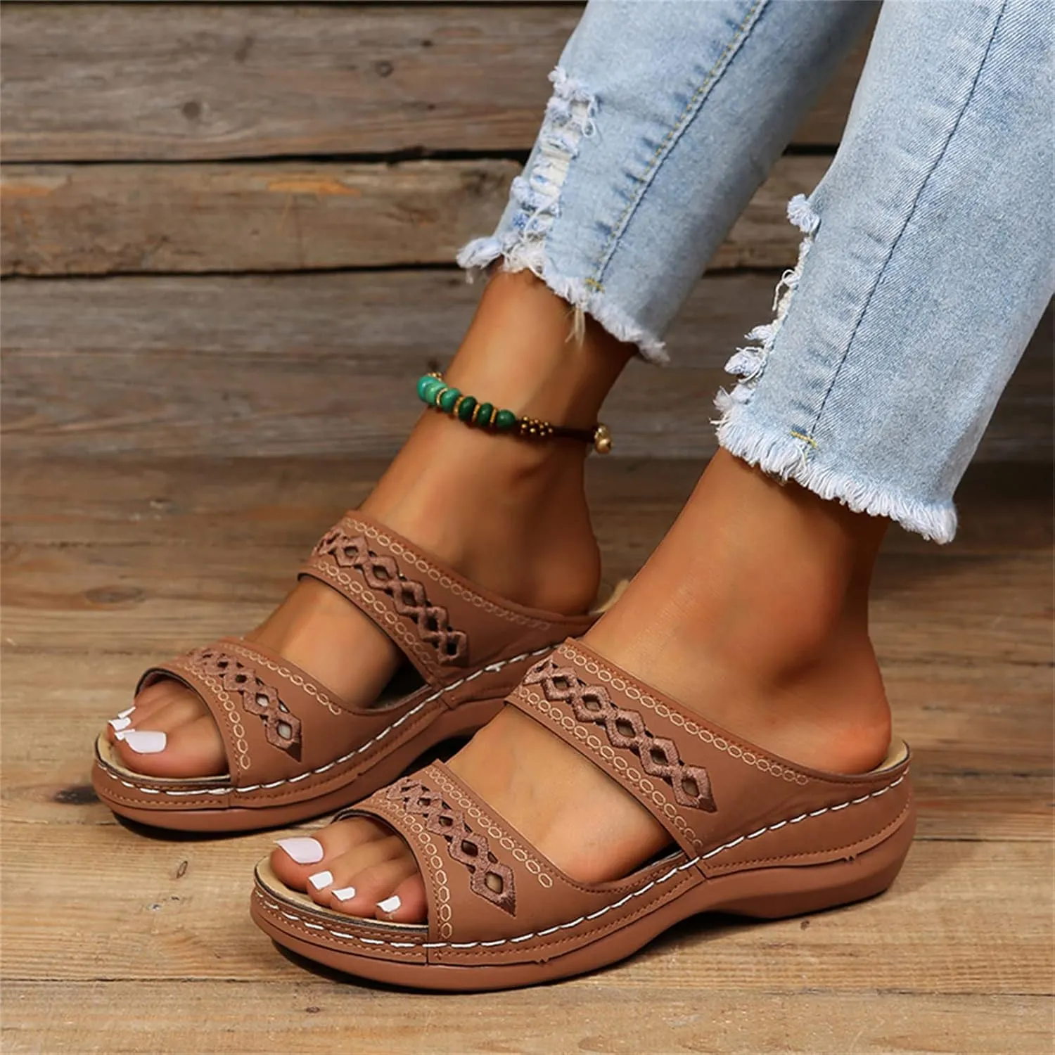 Ladmiple Sandals Women Fashion Floral Hollow-Out Orthopedic Flip Flops Arch Support Slippers Comfy Roman Open Toe Sandal