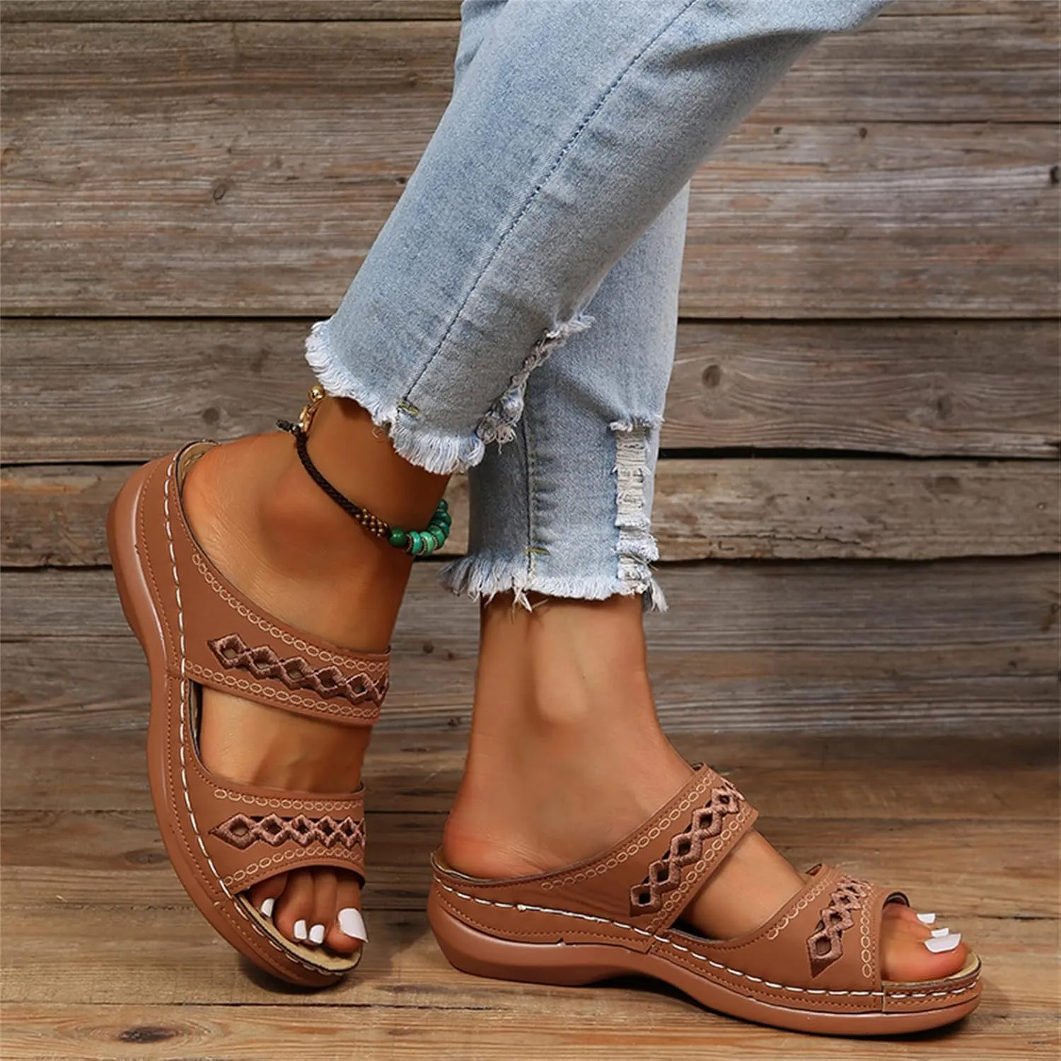 Ladmiple Sandals Women Fashion Floral Hollow-Out Orthopedic Flip Flops Arch Support Slippers Comfy Roman Open Toe Sandal