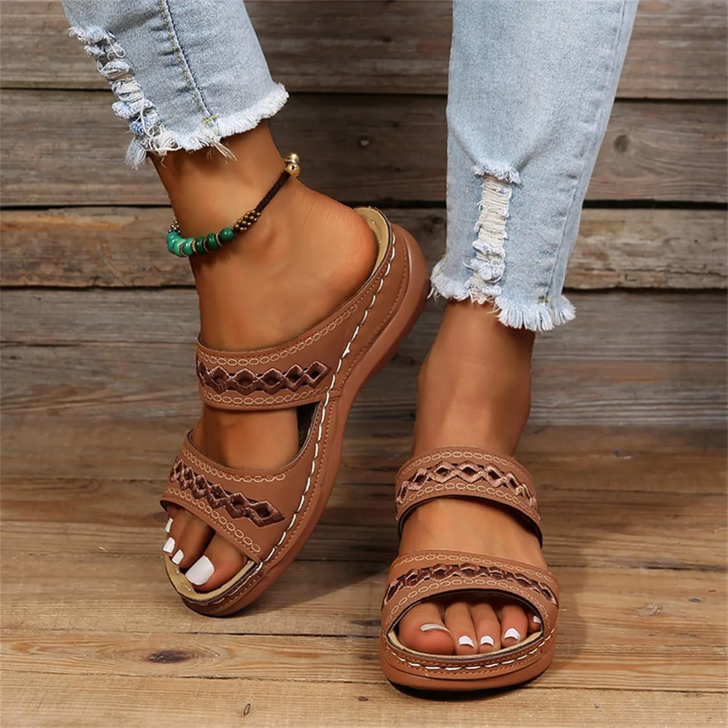 Ladmiple Sandals Women Fashion Floral Hollow-Out Orthopedic Flip Flops Arch Support Slippers Comfy Roman Open Toe Sandal