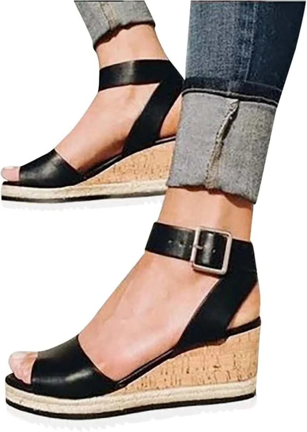 Ladmiple Sandals Women,Womens Platform Sandals Open Toe High Heel Wedge Slippers Summer Casual Ankle Buckle Strap Shoes