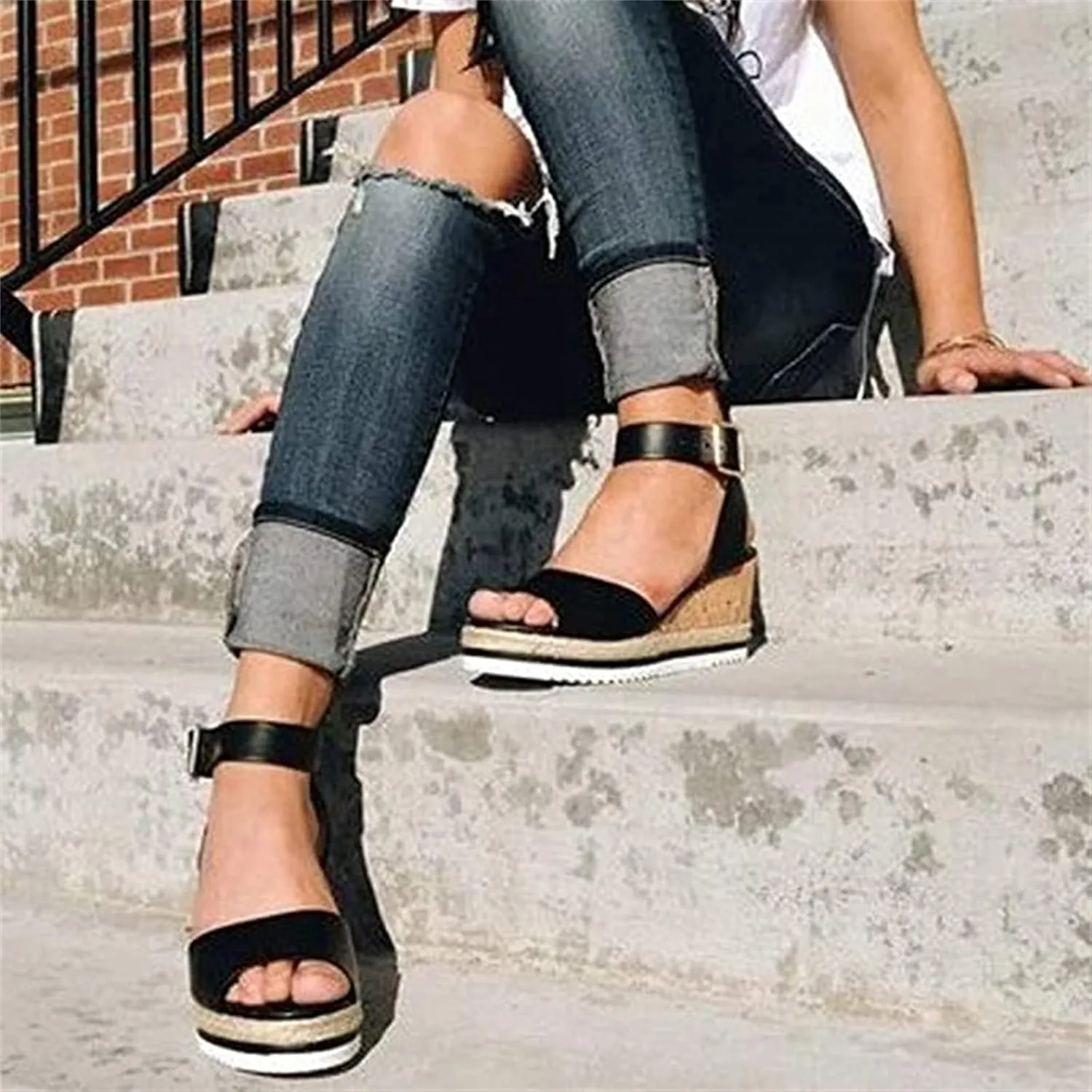 Ladmiple Sandals Women,Womens Platform Sandals Open Toe High Heel Wedge Slippers Summer Casual Ankle Buckle Strap Shoes