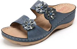 Ladmiple Womens Casual Summer Fashion Flower Orthopedic Platform Flip Flops Arch Support Roman Open Toe Slip On Shoes