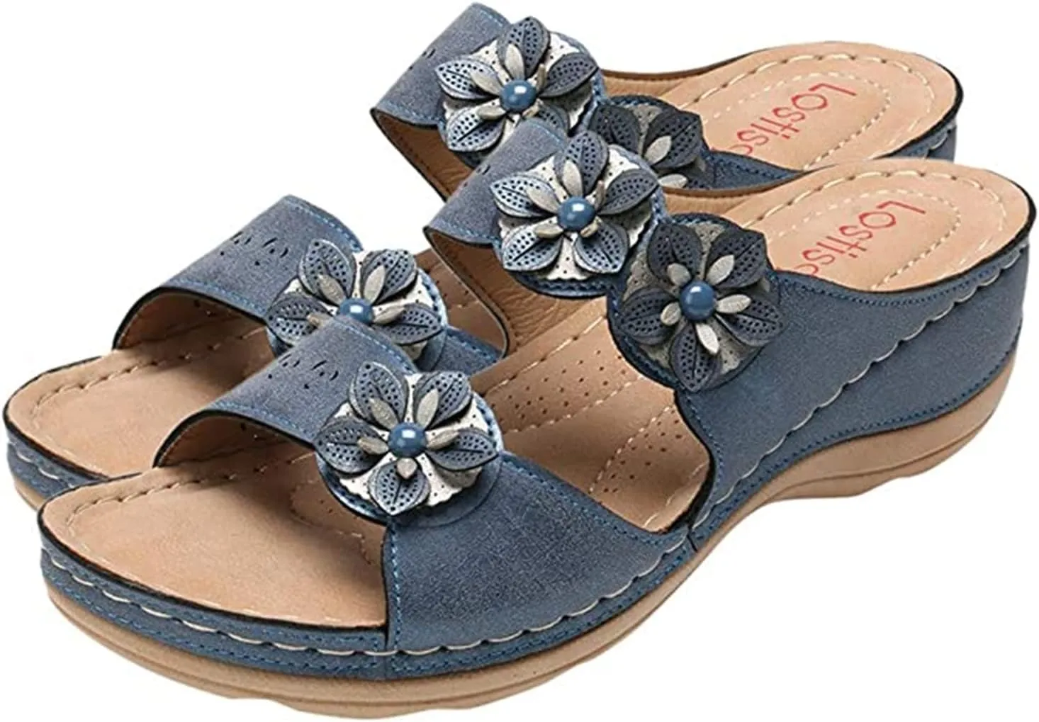 Ladmiple Womens Casual Summer Fashion Flower Orthopedic Platform Flip Flops Arch Support Roman Open Toe Slip On Shoes