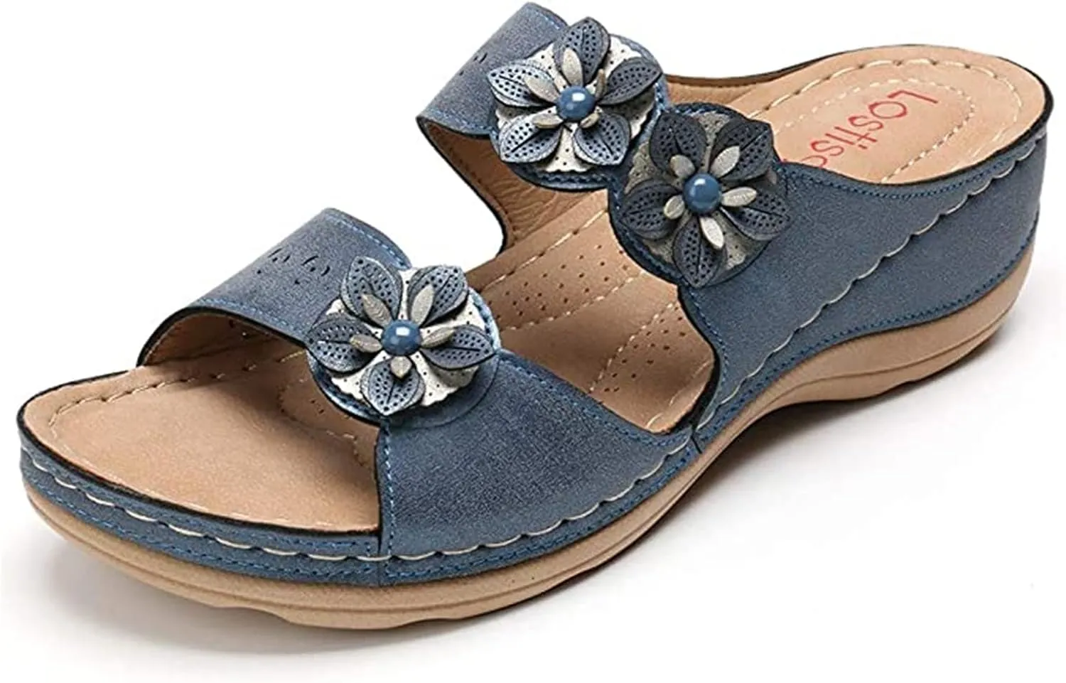 Ladmiple Womens Casual Summer Fashion Flower Orthopedic Platform Flip Flops Arch Support Roman Open Toe Slip On Shoes