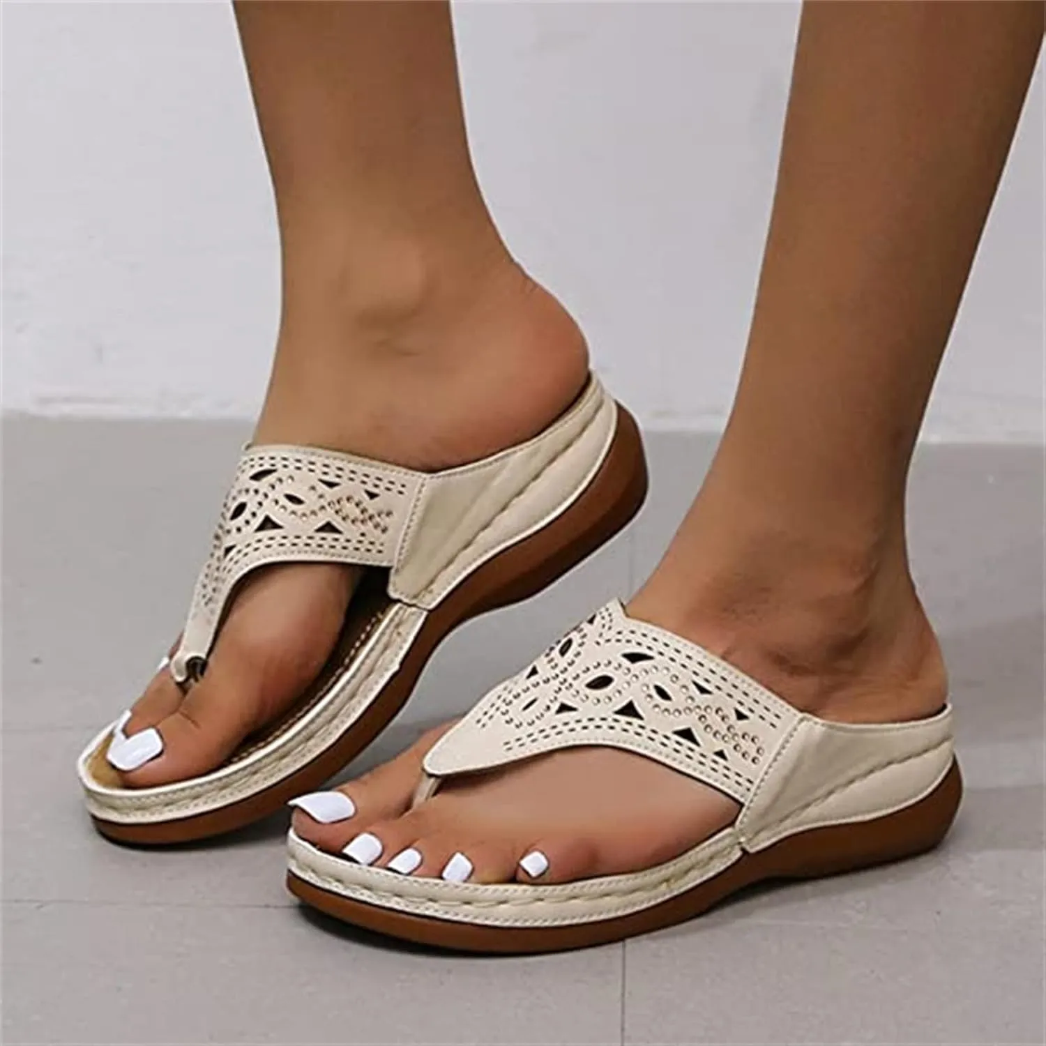 Ladmiple Womens Casual Summer Fashion Orthopedic Platform Flip Flops with Arch Support Roman Comfy Open Toe Slip On Shoe