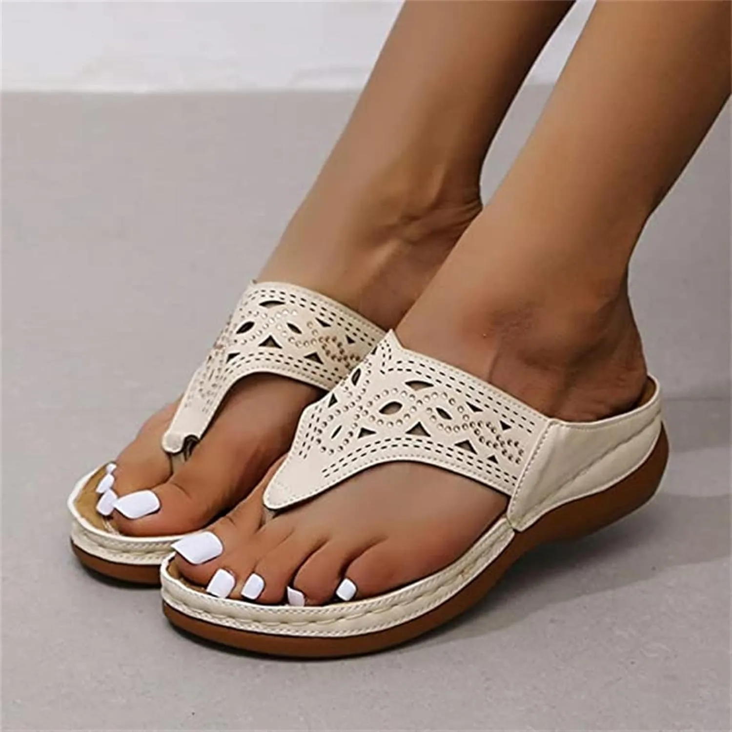 Ladmiple Womens Casual Summer Fashion Orthopedic Platform Flip Flops with Arch Support Roman Comfy Open Toe Slip On Shoe