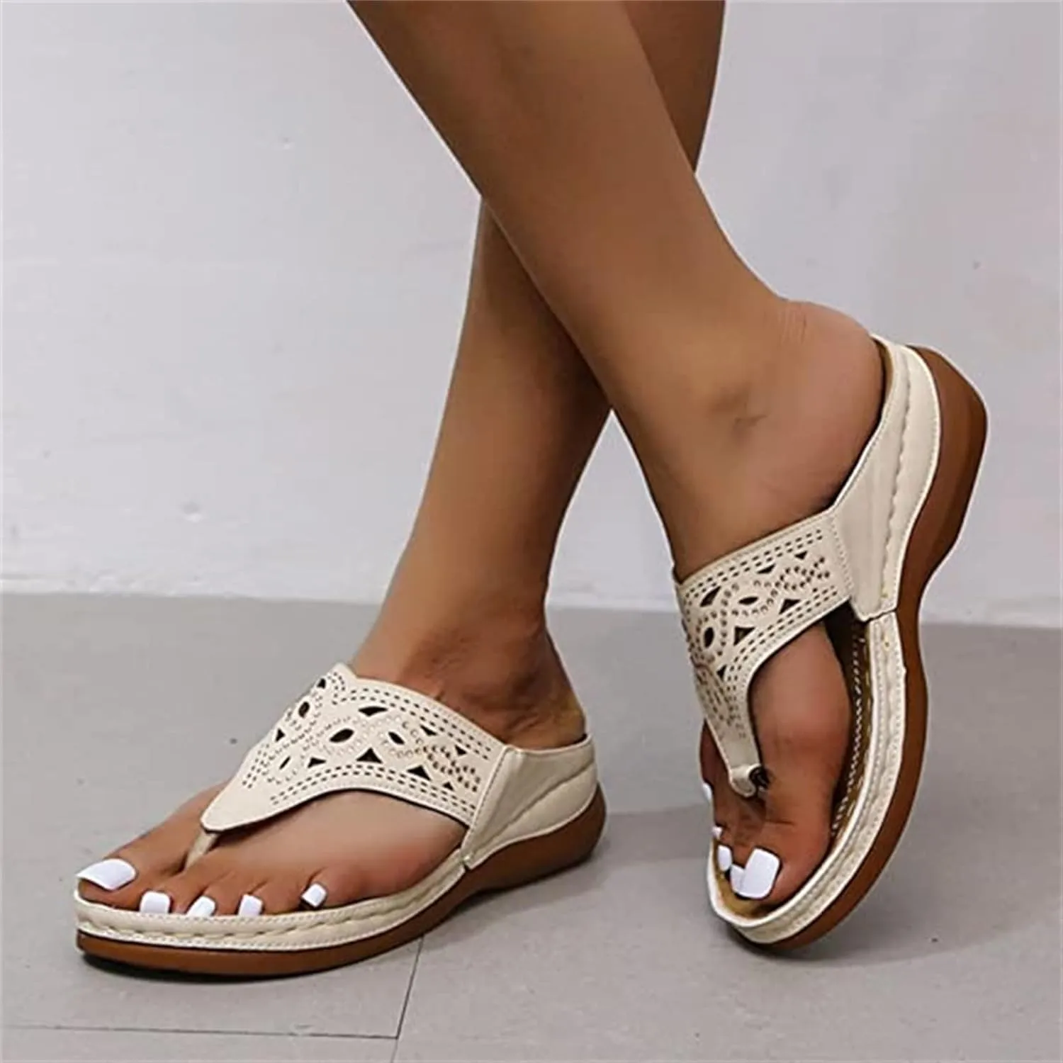 Ladmiple Womens Casual Summer Fashion Orthopedic Platform Flip Flops with Arch Support Roman Comfy Open Toe Slip On Shoe