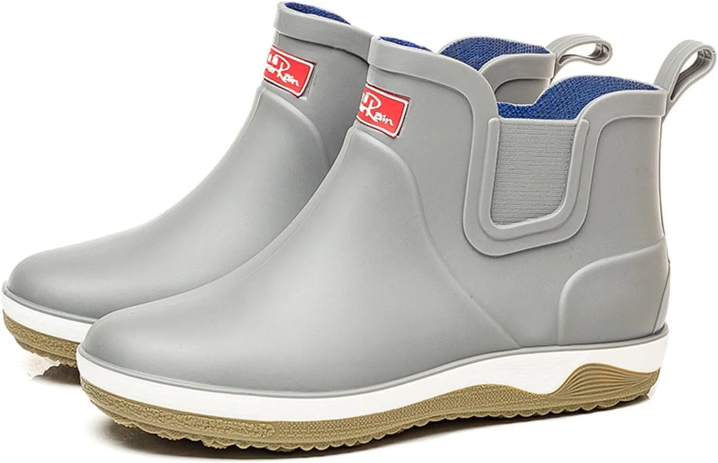 Mens Ankle Rain Boots Waterproof Chelsea Boots Slip-On Garden Work Rubber Thickened Footwear Duck Shoes