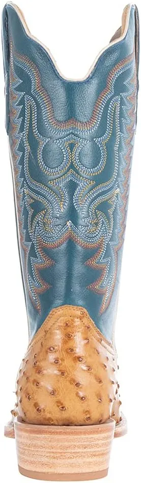 Mens Full Quill Ostrich Embroidered Square Toe Casual Boots Mid Calf - Beige, Blue
