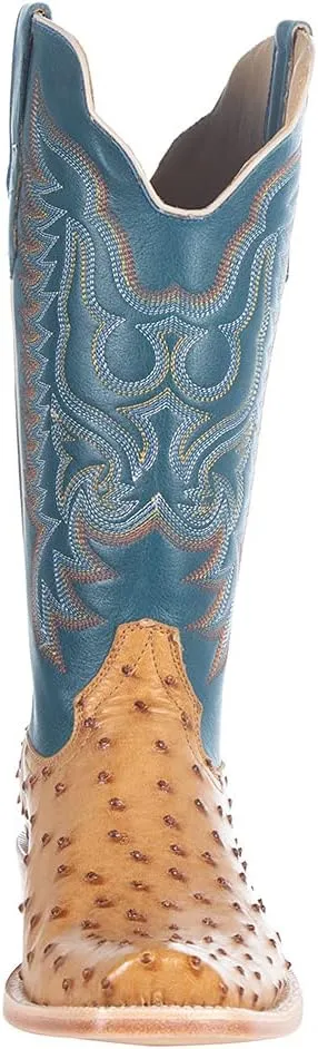 Mens Full Quill Ostrich Embroidered Square Toe Casual Boots Mid Calf - Beige, Blue