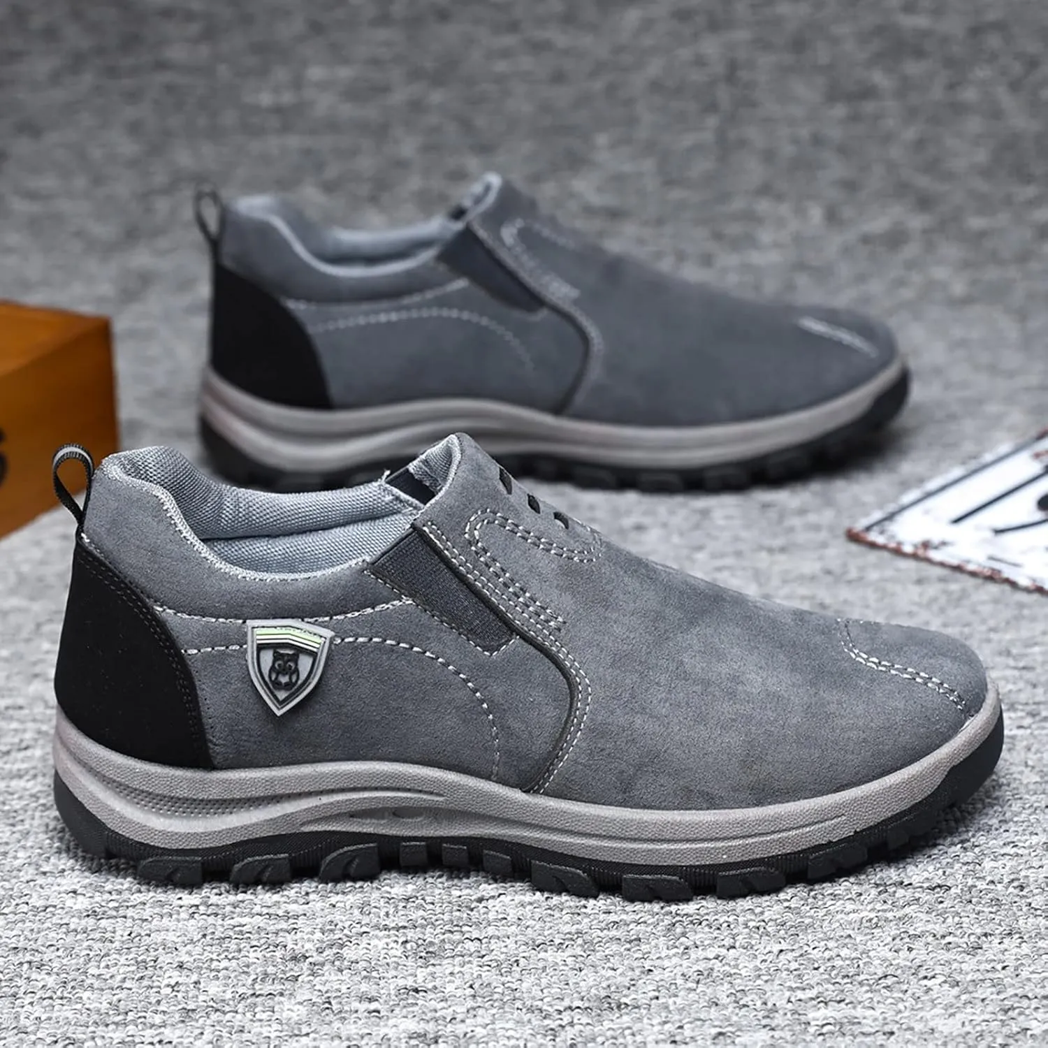 Men's Walking Shoes Waterproof Slip on Hiking Shoes Non Slip Breathable Orthopedic Sneakers with Arch Support Lightweight Athletic Walking Shoes