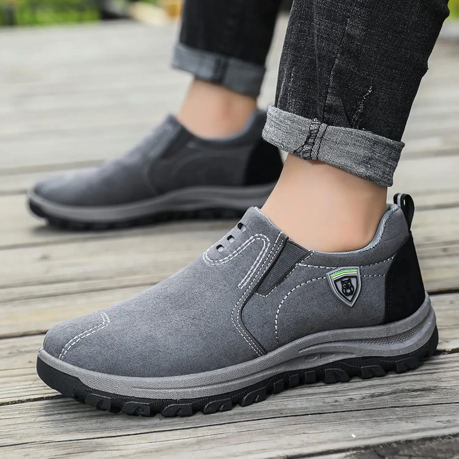 Men's Walking Shoes Waterproof Slip on Hiking Shoes Non Slip Breathable Orthopedic Sneakers with Arch Support Lightweight Athletic Walking Shoes