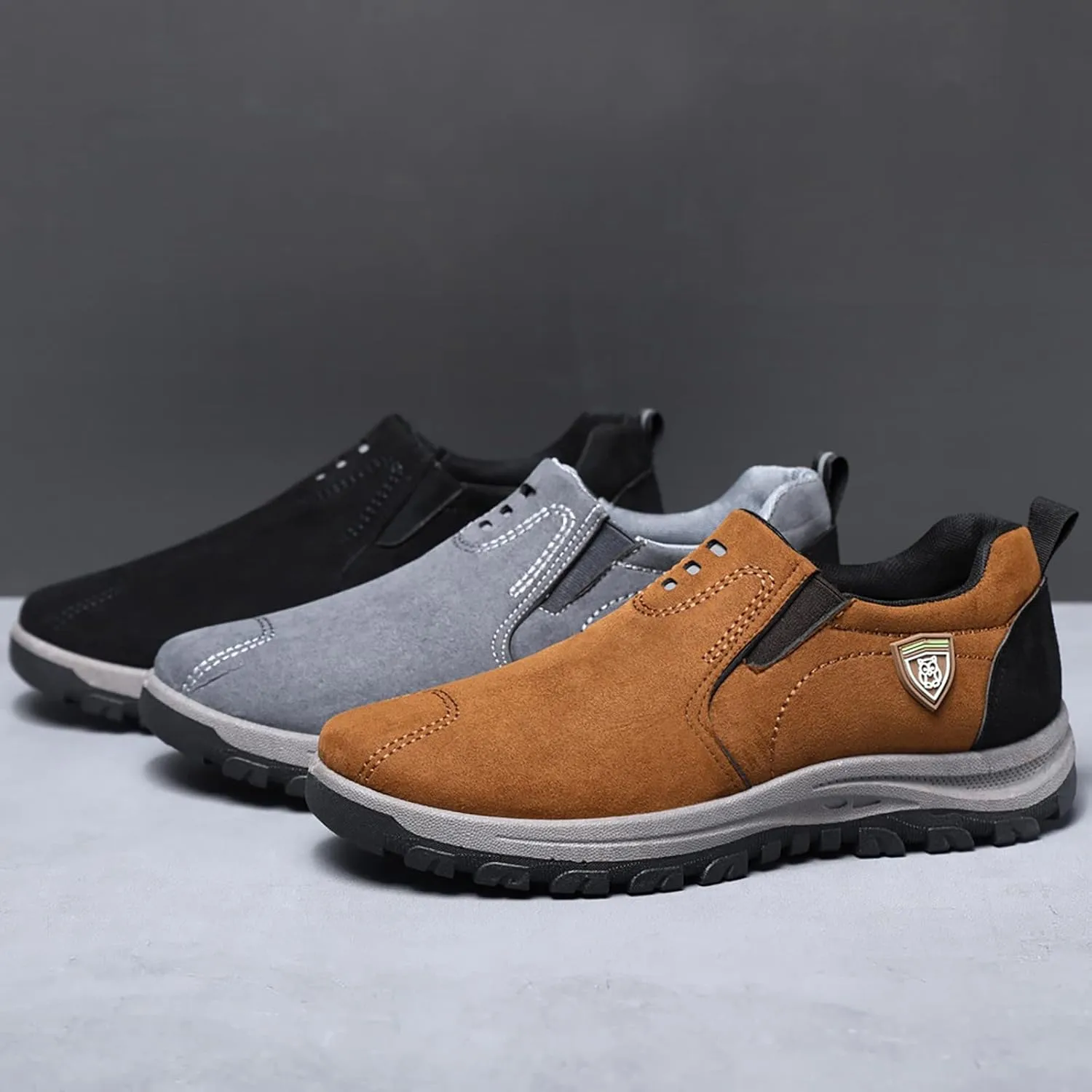 Men's Walking Shoes Waterproof Slip on Hiking Shoes Non Slip Breathable Orthopedic Sneakers with Arch Support Lightweight Athletic Walking Shoes