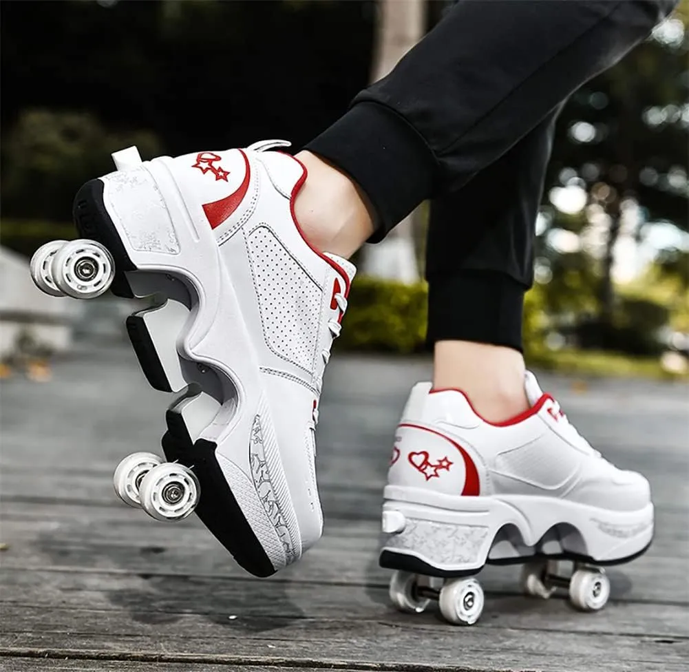 Multifunctional Roller Skates Shoes Automatic Walking Shoes Invisible Pulley Shoes Skates with Double-Row Deform Wheel Outdoor Parkour Shoes for Girls Boys