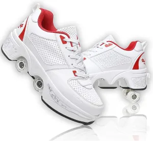 Multifunctional Roller Skates Shoes Automatic Walking Shoes Invisible Pulley Shoes Skates with Double-Row Deform Wheel Outdoor Parkour Shoes for Girls Boys