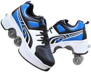 Multifunctional Roller Skates Shoes Automatic Walking Shoes Invisible Pulley Shoes Skates with Double-Row Deform Wheel Outdoor Parkour Shoes for Girls Boys