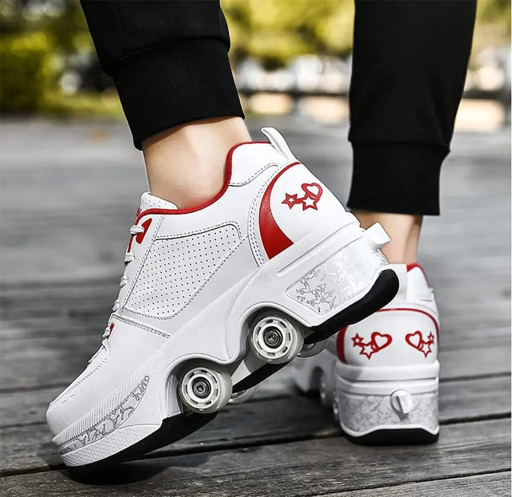 Multifunctional Roller Skates Shoes Automatic Walking Shoes Invisible Pulley Shoes Skates with Double-Row Deform Wheel Outdoor Parkour Shoes for Girls Boys