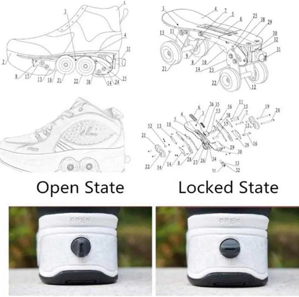 Multifunctional Roller Skates Shoes Automatic Walking Shoes Invisible Pulley Shoes Skates with Double-Row Deform Wheel Outdoor Parkour Shoes for Girls Boys