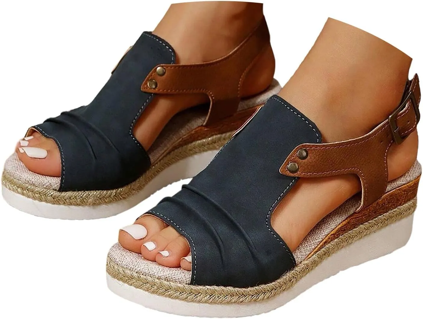 Orthopedic Wedge Sandals for Women Summer Dressy 2025 Platform Flat Open Toe Ankle Strap Espadrilles Sandal Casual Strappy Slip on Beach Boho Sandals Comfortable Outdoor Shoes
