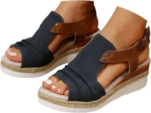 Orthopedic Wedge Sandals for Women Summer Dressy 2025 Platform Flat Open Toe Ankle Strap Espadrilles Sandal Casual Strappy Slip on Beach Boho Sandals Comfortable Outdoor Shoes