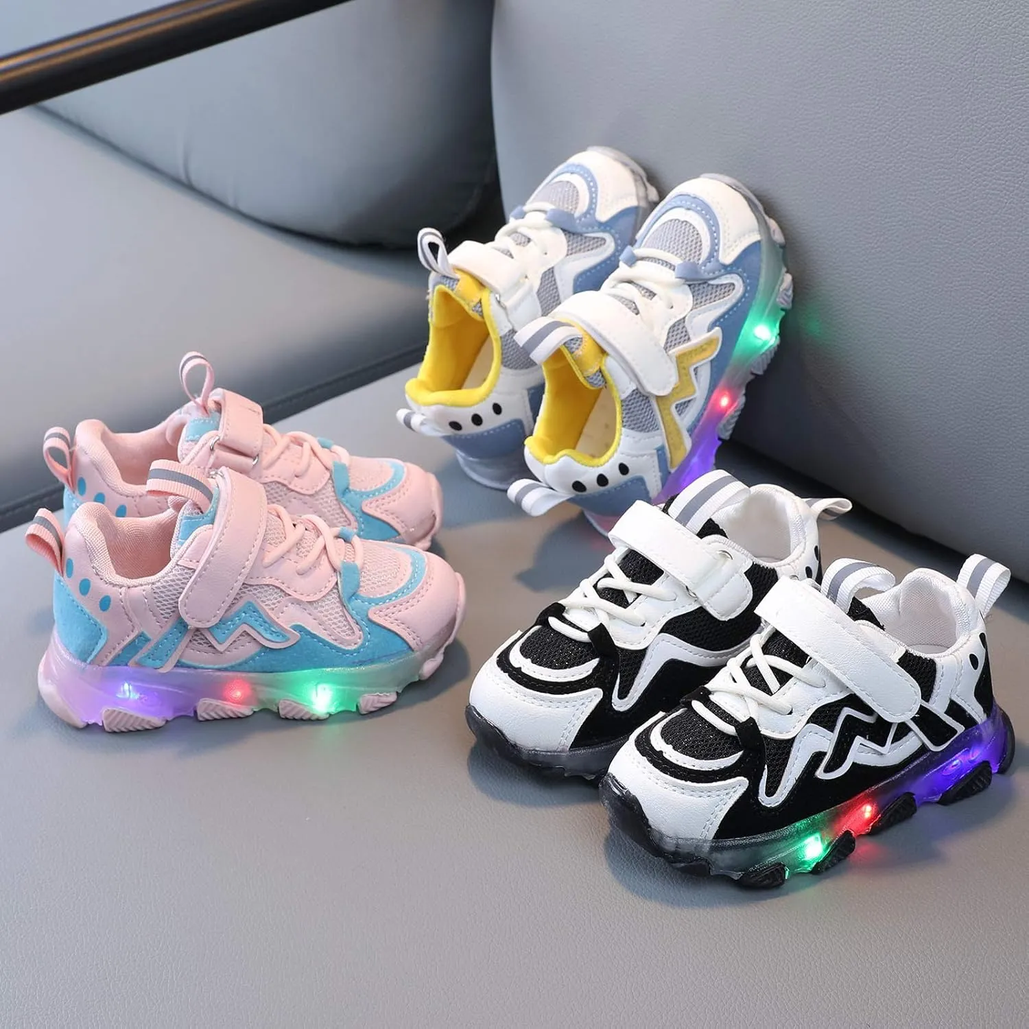 POLG Toddler Baby Soft Walking Shoes Kids Baby Girls Led Light Luminous Running Sport Shoes Mesh Sneakers