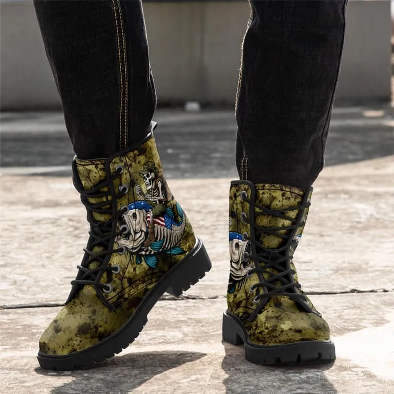 Skull Gothic Combat Boots Punk Rock Winter Shoes Waterproof Lace-Up Ankle Booties Chunky Platform Leather Work Boots for Men & Women