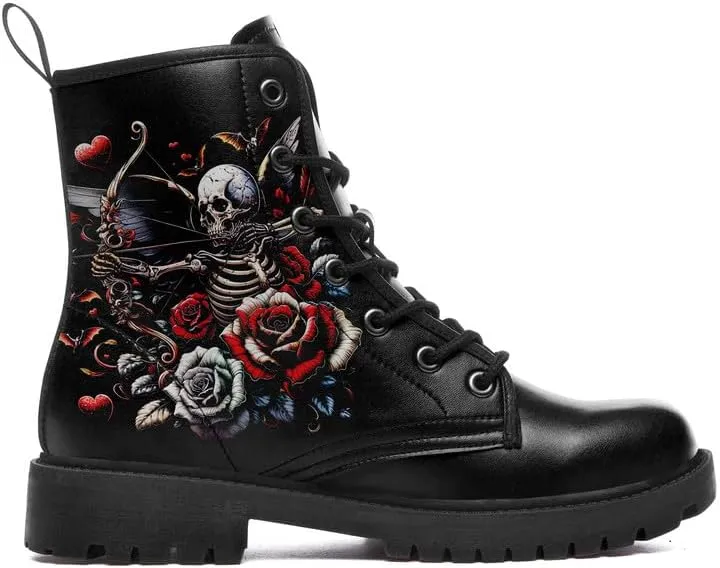 Skull Gothic Combat Boots Punk Rock Winter Shoes Waterproof Lace-Up Ankle Booties Chunky Platform Leather Work Boots for Men & Women