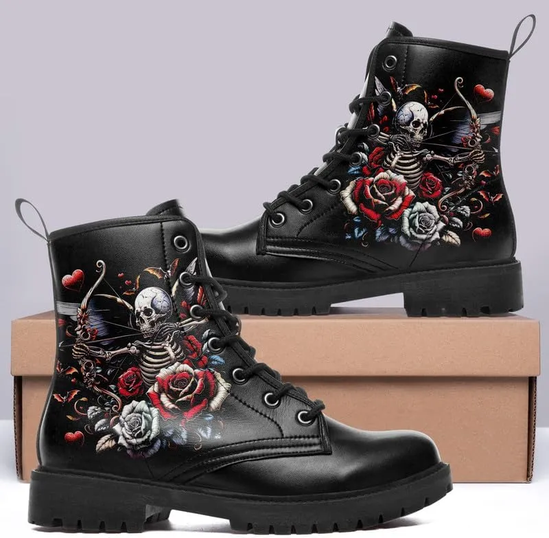 Skull Gothic Combat Boots Punk Rock Winter Shoes Waterproof Lace-Up Ankle Booties Chunky Platform Leather Work Boots for Men & Women