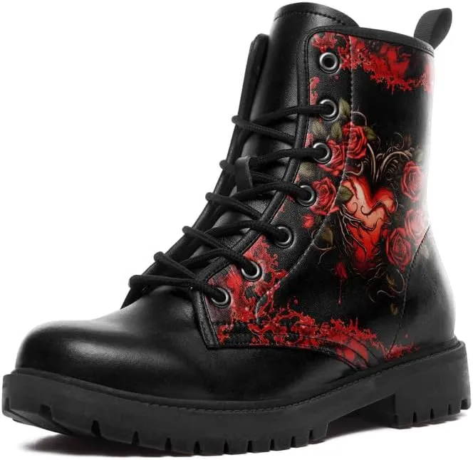Skull Gothic Combat Boots Punk Rock Winter Shoes Waterproof Lace-Up Ankle Booties Chunky Platform Leather Work Boots for Men & Women